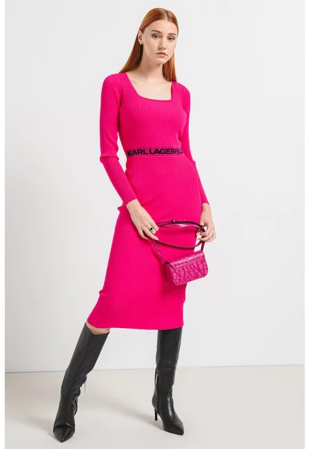 Рокля Bodycon с лого - Фуксия