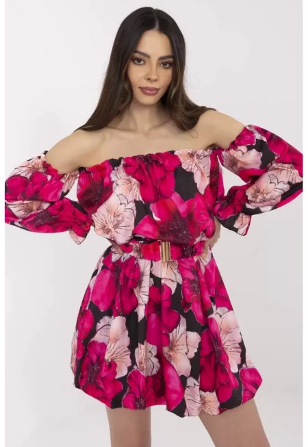 Рокля  розова/черна - един размер - полиестер