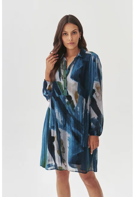 Рокля с принт - Сив/Син