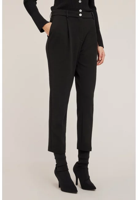 Скъсен панталон с висока талия - Черен