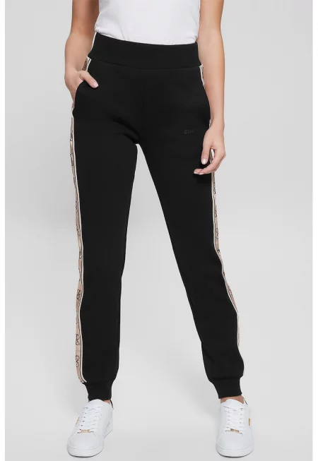 Скосен спортен панталон с лого - Черен