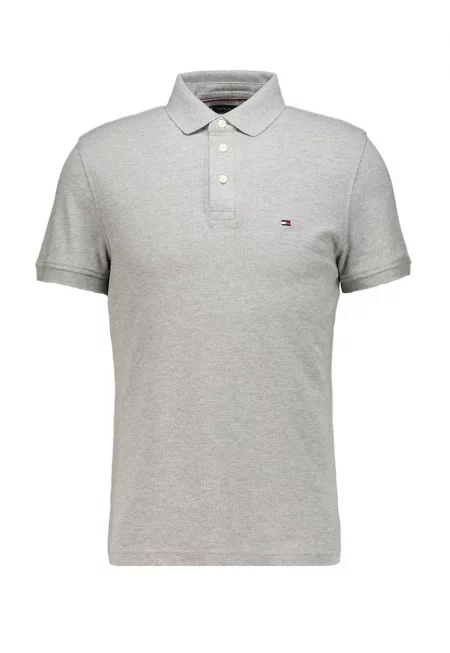 Слим тениска с органичен памук с яка - Светло сив