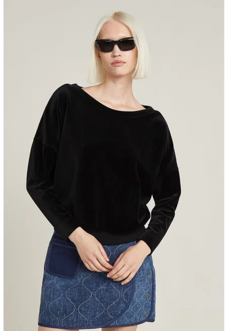 Суитшърт с деколте-лодка - Черен