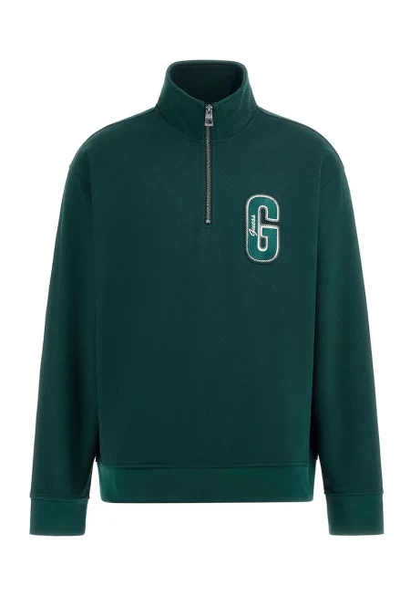 Суитшърт с къс цип - Зелен