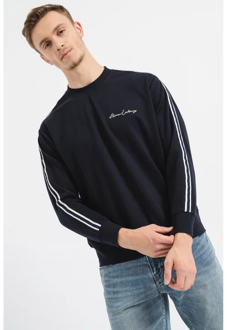 Суитшърт с овално деколте и паднали ръкави - Бял/Тъмносин