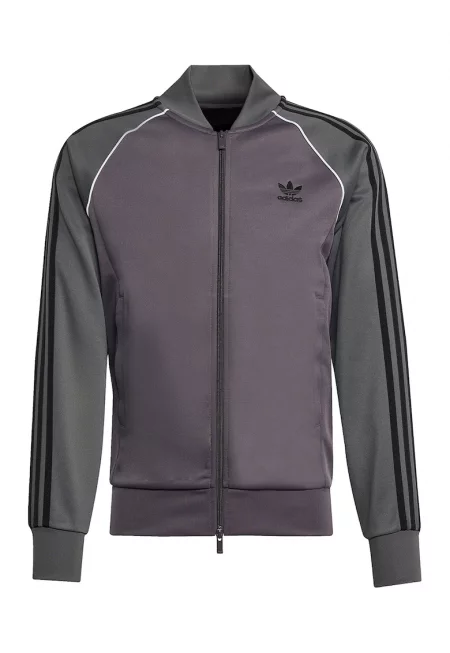 Суитшърт с цип и лого - Бял/Черен/Сив