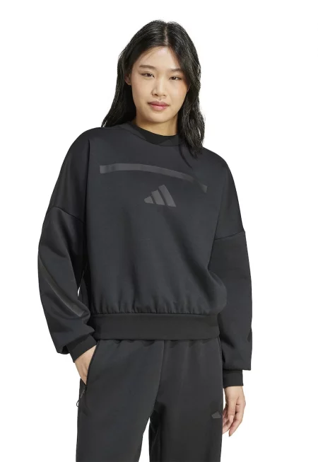 Суитшърт Z.N.E. с паднали ръкави и лого - Черен