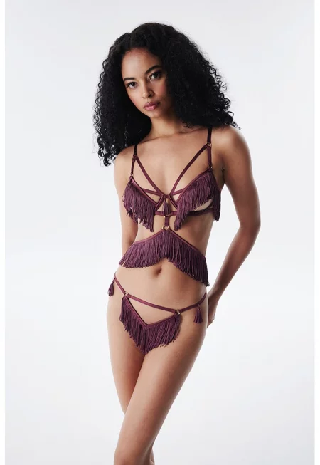 Сутиен с декоративни ресни - Тъмновиолетов