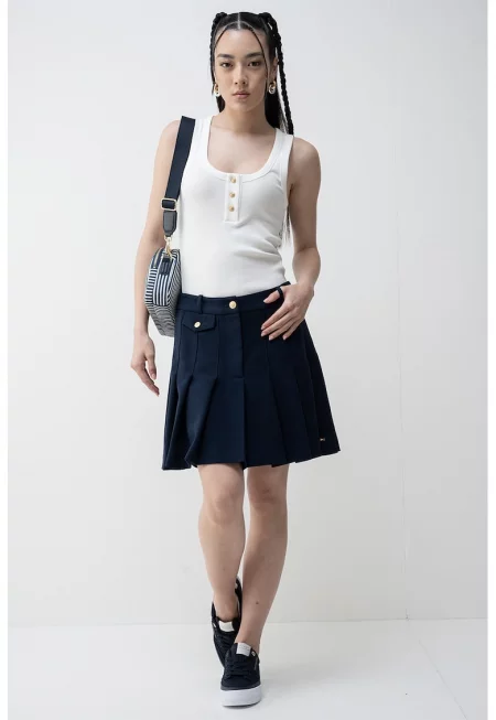 Танк топ с памук с овално деколте - Бял