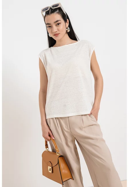 Тениска Fiara с лен и отвор на гърба