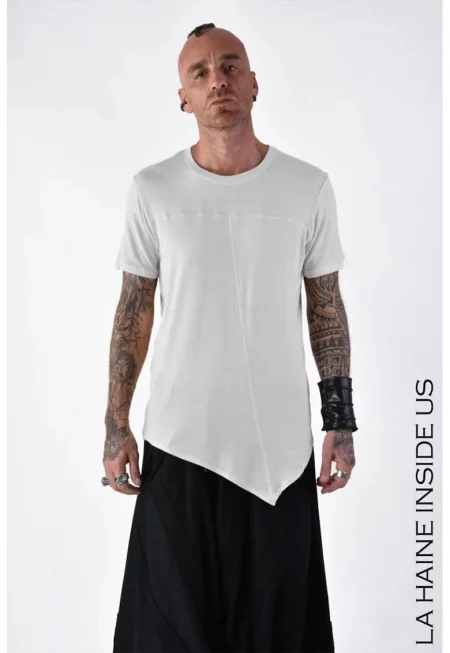 Тениска с нормална кройка и кръгла яка  Асиметрична прозрачна - Бял