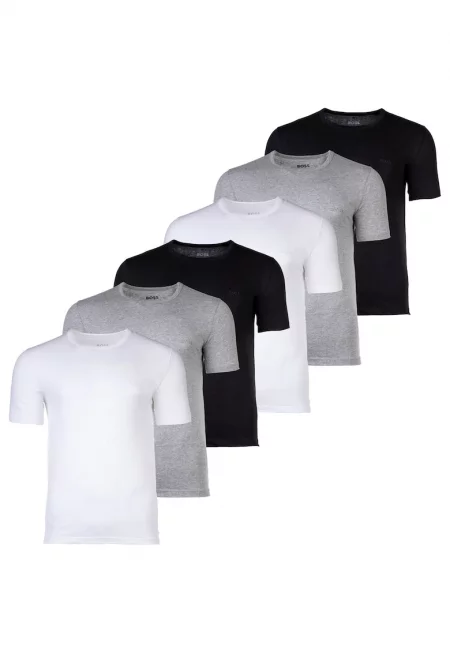 Тениска с овално деколте - 6 броя - Бял/Черен/Сив