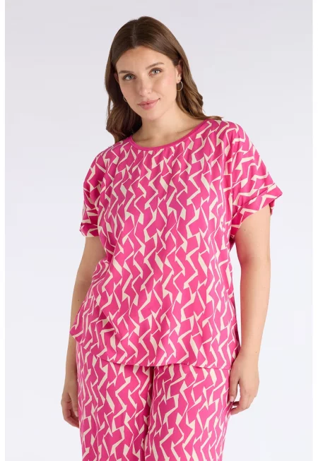 Тениска с принт - Розово/Крем