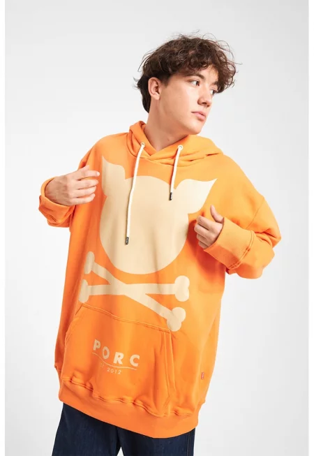 Унисекс худи с памук с лого - Оранжев