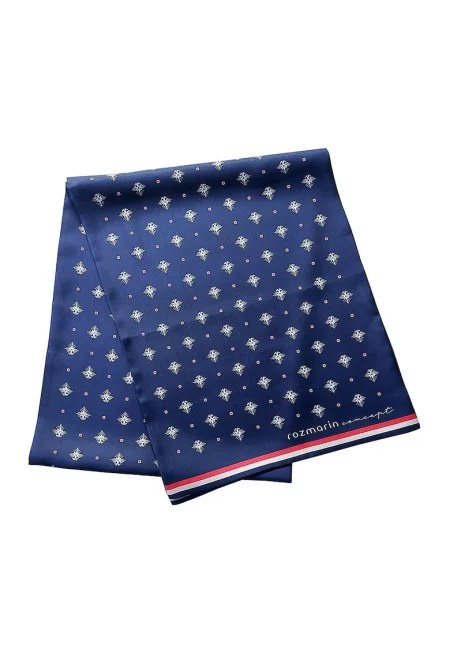 Унисекс копринен шал с графика - Червен/Тъмносин/Мръснобял