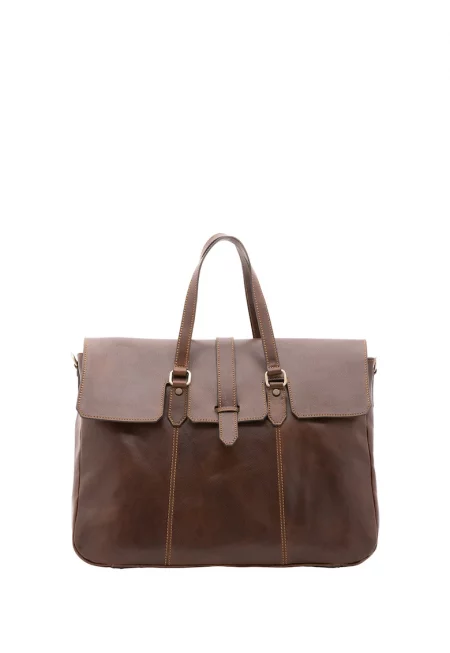 Унисекс кожена пътна чанта с предно закопчаване - Сиво-кафяв