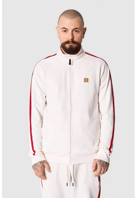 Унисекс суитшърт Crooked с лого и цип - Червен/Мръснобял