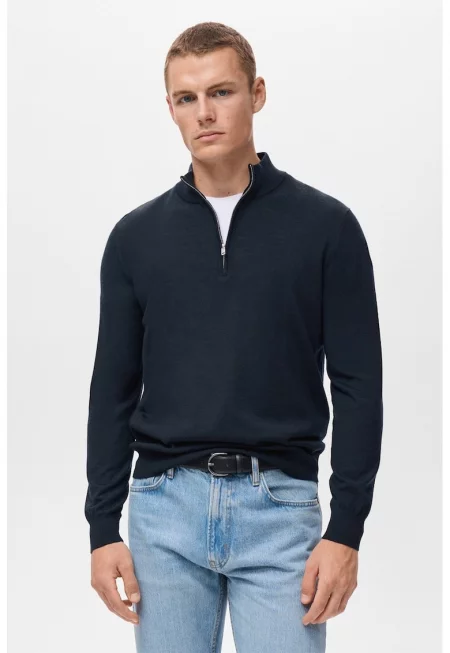 Вълнен пуловер с къс цип