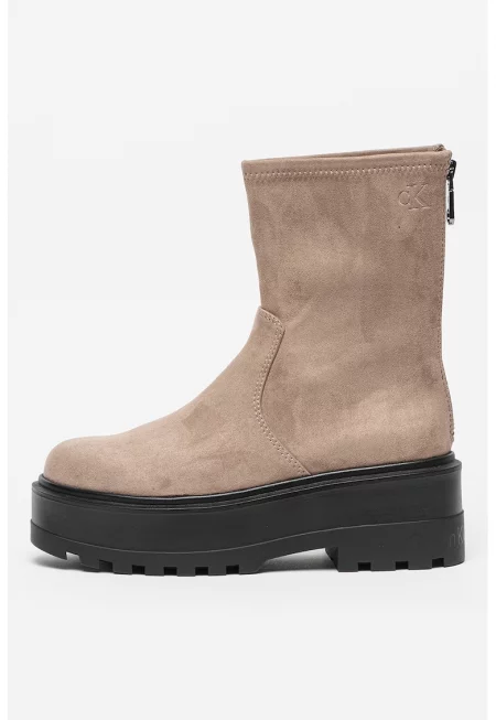 Велурени ботуши с платформа - Светлокафяв