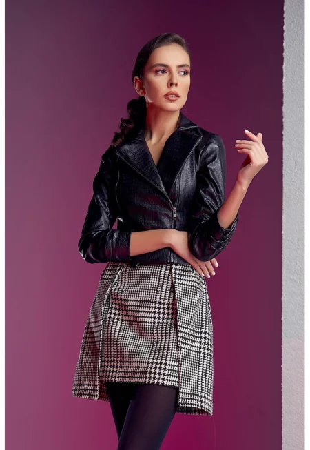 Яке от еко кожа с шагрен - Черен