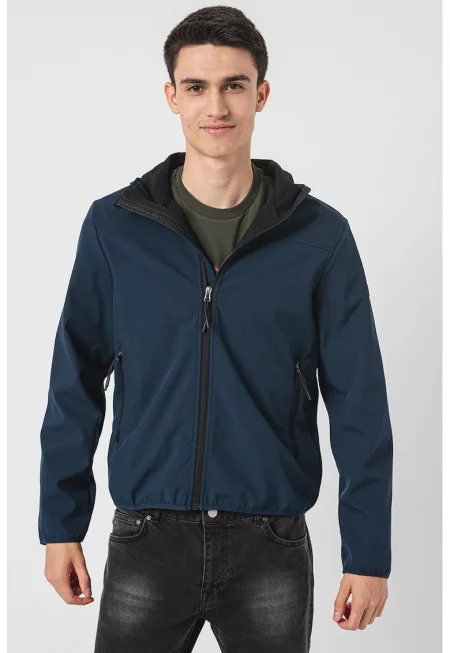 Яке с качулка и джобове с цип - Тъмносин