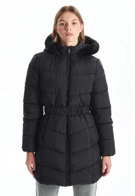 Зимно яке с еластична връзка - Черен