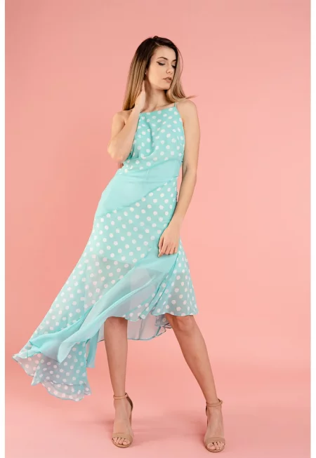 Асиметрична рокля Julieta - Бял/Ментово зелено