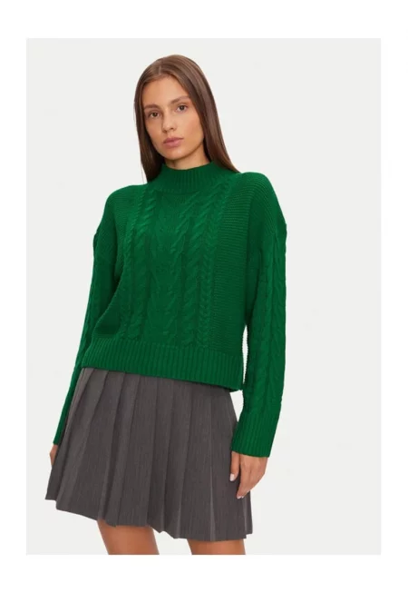 Блуза с кръгло деколте на  LK-274SAZZAB Зелена стандартна кройка - акрил