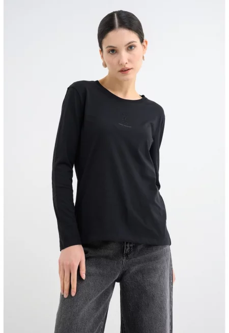 Блуза с овално деколте - Черен