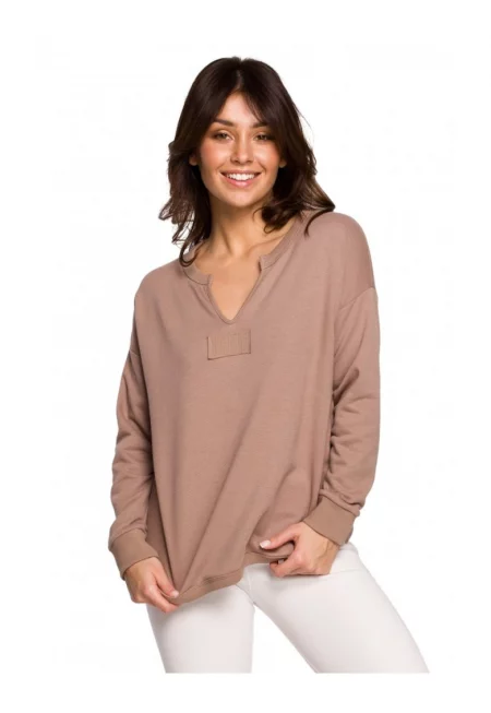 Блуза с V-образно деколте - памук/полиестер - капучино