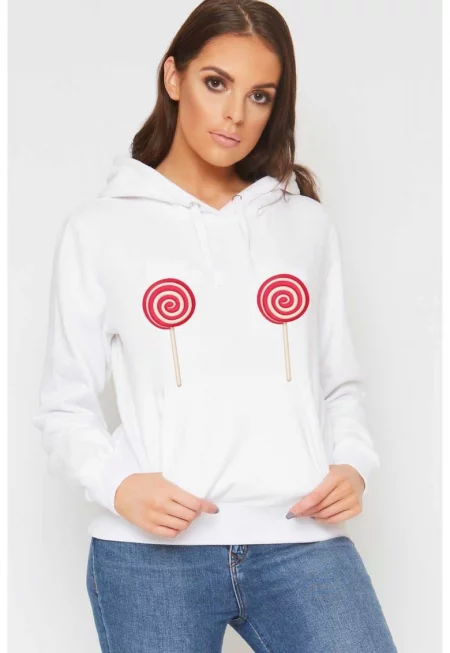 Бял дамски суичър - Lollipop