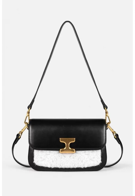 Чанта от еко кожа с вълна - Бял/Черен