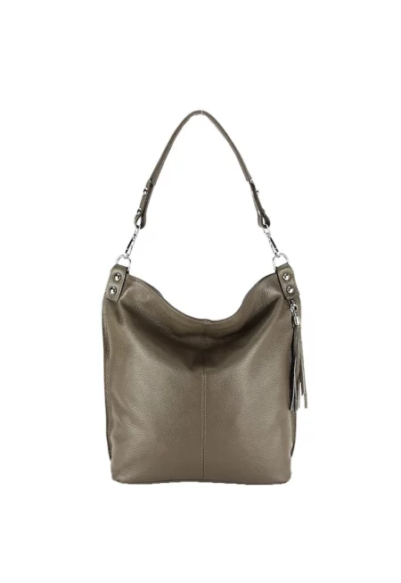Чанта от естествена кожа Suzana 123 - Taupe кафява - Сиво-кафяв - 40x32x14