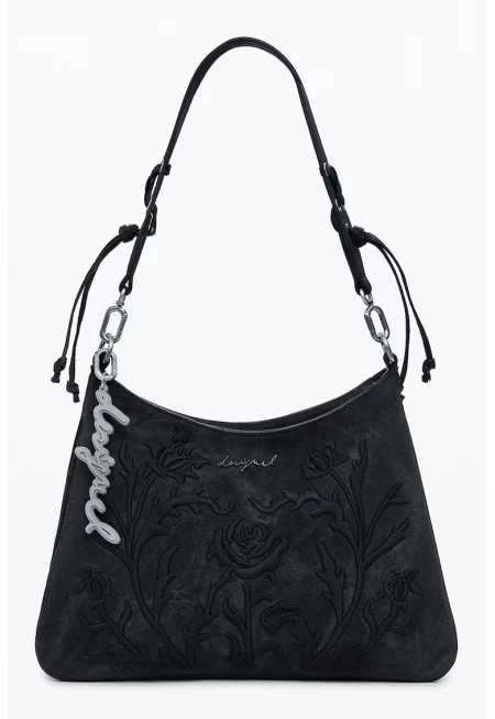 Чанта за рамо с релефни детайли - Черен