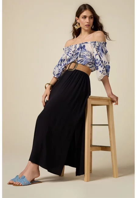 Дълга пола с цепка встрани - Черен