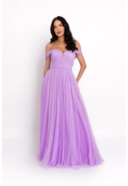 Дълга рокля с голи рамене - Аметист