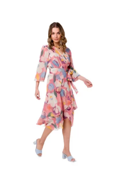 Дамска миди рокля -  Numeak - розова