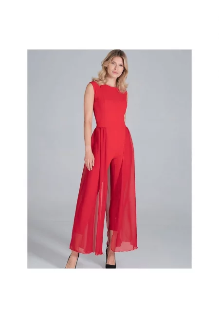 Дамски гащеризон  еластан/полиестер - разкроен - червен -