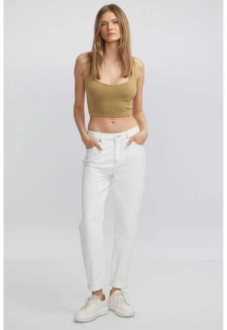 Дънки Mom - Бял