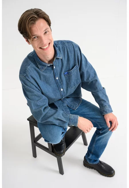 Дънкова риза с джоб