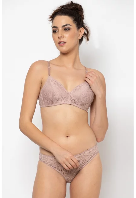 Дантелен сутиен и бикини - Прашно розово