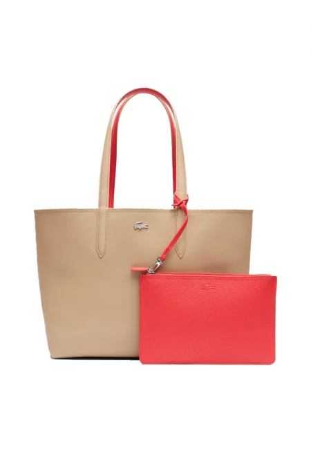Двулицева шопинг чанта от еко кожа - Оранжев/Бежов