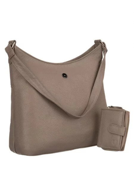 Естествена кожена чанта за рамо -  черна - комплект с RFID портфейл