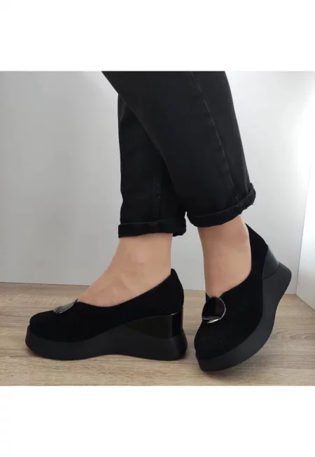 Ежедневни дамски обувки  1444-2 черен велур - черен - Черен