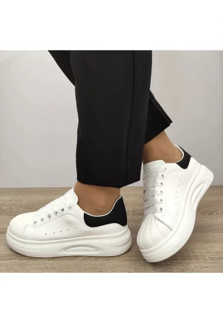 Ежедневни дамски обувки T2653 Бяло с черно - бяло + черно - Бял/Черен