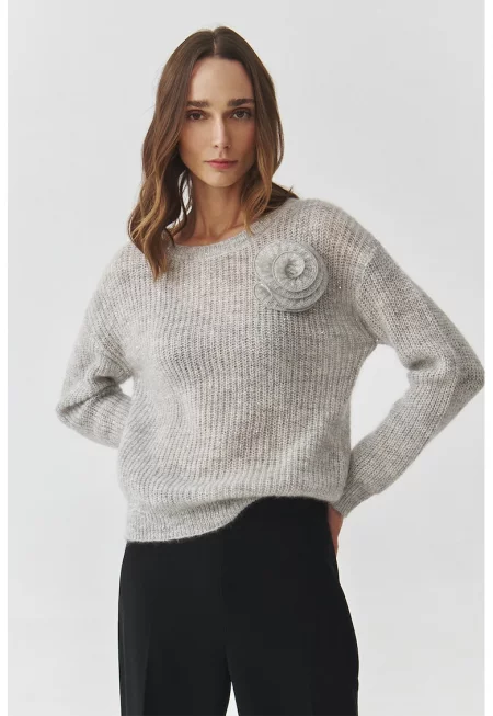 Флорален пуловер - Светло сив