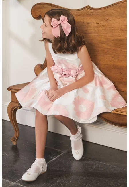 Флорана рокля с връзки - Бял/Бледо розово