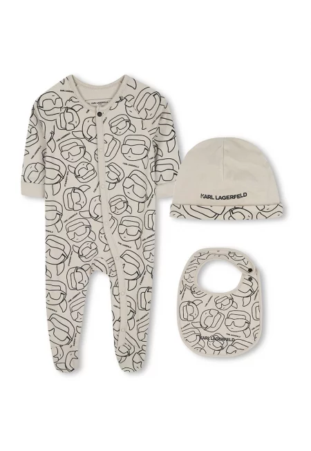 Гащеризон с лого - шапка и лигавник - 3 части - Черен/Бежов