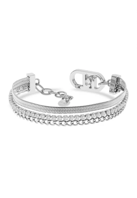 Гривна от неръждаема стомана с кристали - Сребрист