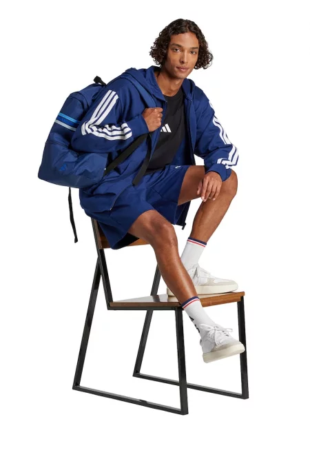 Худи с памук с цип - Бял/Тъмносин